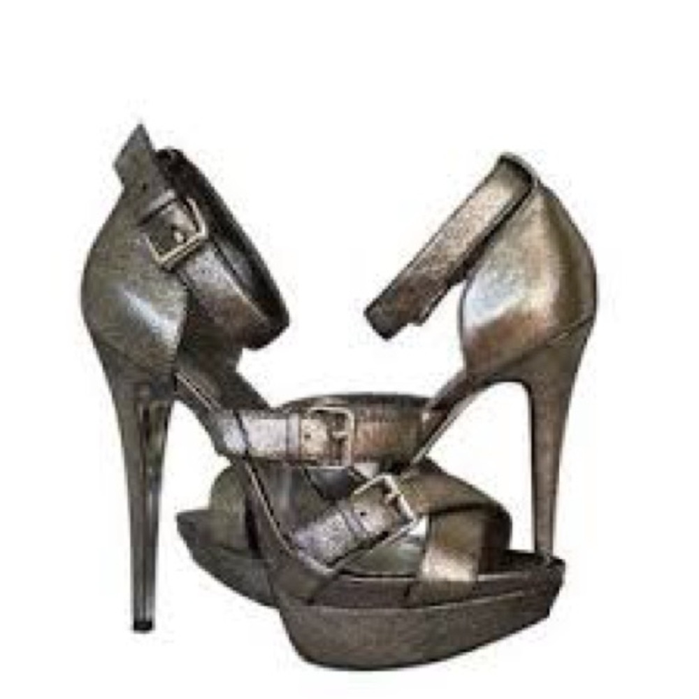BeBe Women's Gun Metal Gray Strappy Platform Stiletto Heels
Size 9